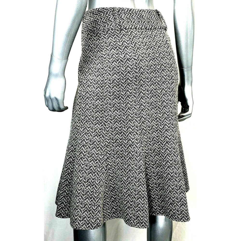 Susan Bristol Women 8 Flare Skirt Black White Herringbone Belt Loops Zipper